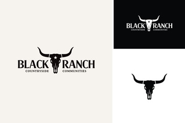 Silhouette of Texas Longhorn Bull Cow Cattle Skull for Western Premium Quailty Meat Farm Livestock or Countryside Ranch logo design