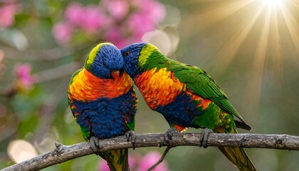 Colorful parrots in love