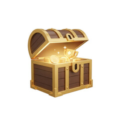Golden treasure chest overflowing with gold coins and sparkling light.