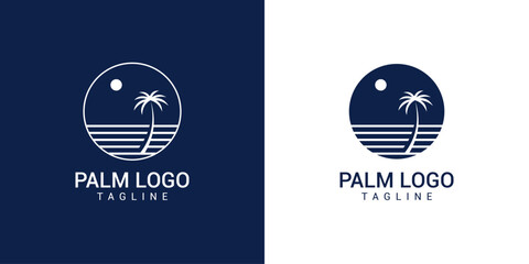 Palm tree logo with landscape and moon vector design