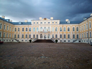 Fragment of the facade wall of the old Rundale Castle in Latvia