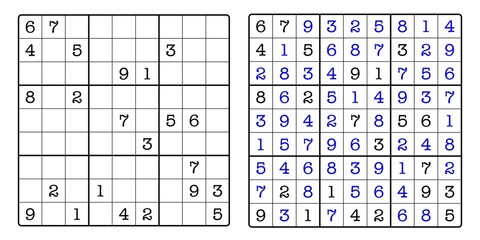 Sudoku Game Board and Answer Key	