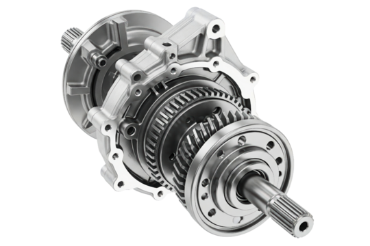 Cross-section of an automotive transmission with planetary gears isolated on a transparent background