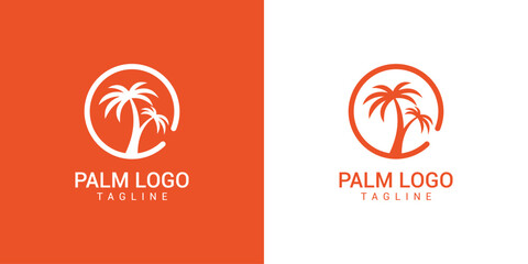 Palm tree logo with circle tropical nature vector design