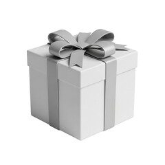 Gray Gift Box with Silver Ribbon Bow.