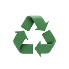 Green 3D recycling symbol with three arrows isolated on a white background.