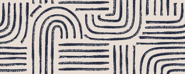 Abstract geometric print trendy aesthetic organic brush seamless pattern.