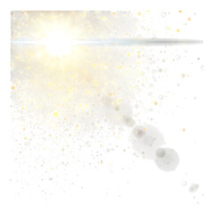 Bright sunburst lens flare with bokeh effect isolated on transparent background