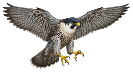 Majestic Peregrine Falcon with Wings Spread in Flight on Isolated transparent background, Symbolizing Freedom, Strength, and Predation