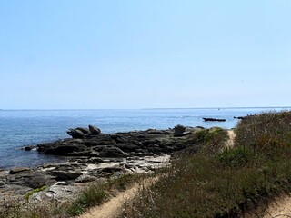 Quiberon, August 2025: Hiking around the Quiberon peninsula in the Gulf of Morbihan in Brittany - View of the wild coast
