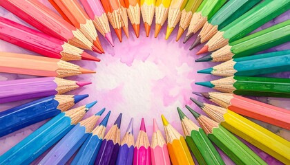 Colorful pencils in a circle
