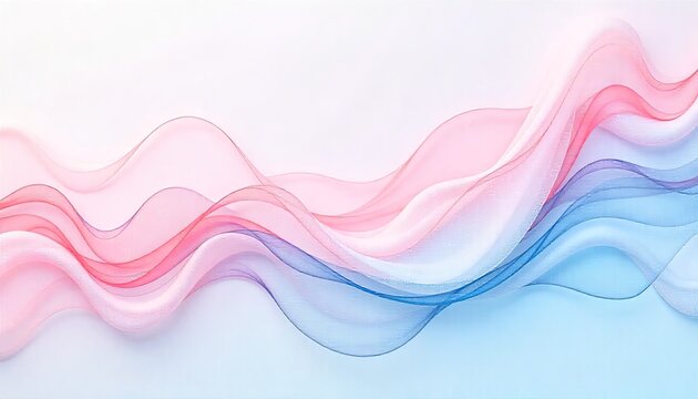 Abstract flowing waves of pink and blue color on a white background creating a soft and dreamy effect