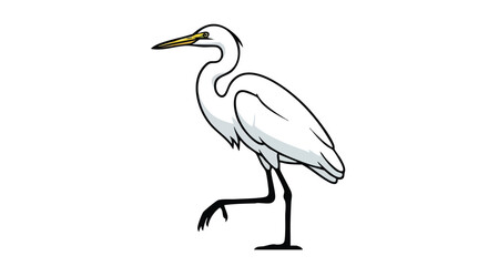Obraz premium Elegant white heron illustration on a white background, showcasing its characteristic long neck and graceful pose conveying a serene and minimalist