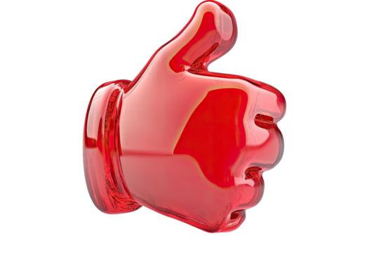 A glossy, red, thumbs-up hand graphic