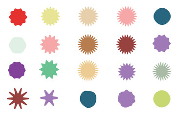 Circle wavy edge label shape for promo sale price offer badge sticker icon set