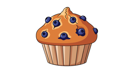 Hand-Drawn Blueberry Muffin Illustration with Cartoon Style Detailing and Bright Colors, Baked Good Representation with Simple Design for Children