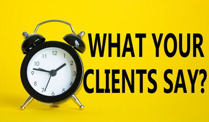 What your clients say words Welcome onboard on Beautiful yellow background with alarm clock....