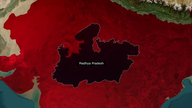 Madhya Pradesh map highlight animation, India state location zoom, political map video, geographic region highlight, satellite earth view animation