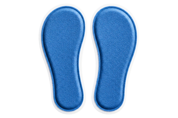 Pair of blue textured orthopedic shoe insoles for foot comfort isolated on a transparent background