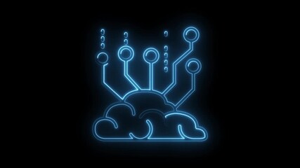 Glowing cloud computing connection neon style animation futuristic data transfer technology - Powered by Adobe