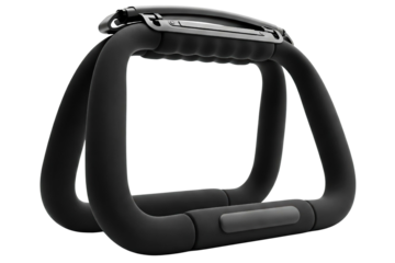 Single black fitness handle for push-ups and bodyweight exercise isolated on a transparent background