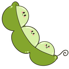 Cute Kawaii Pea Pod Cartoon Illustration.
