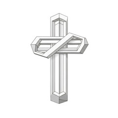 Impossible geometric cross optical illusion line art drawing.