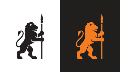 Lion with spear logo vector. An elegant deer head silhouette in vector format, perfect for digital and print projects.