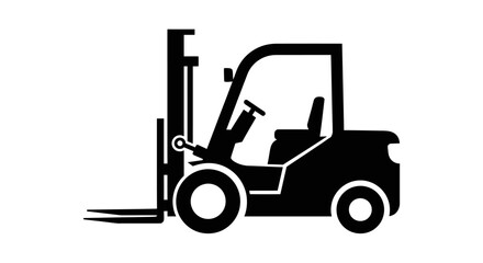 Black silhouette of a forklift isolated on a white background, ideal for industrial design