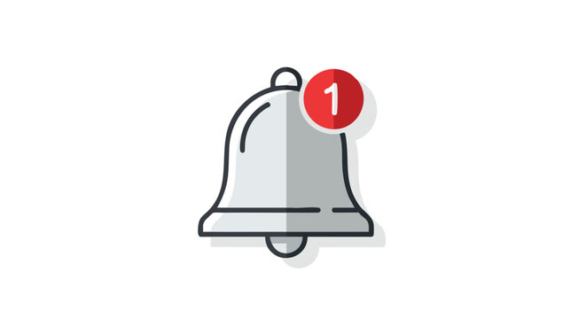 Notification alert bell icon symbol with new message counter, reminding important alerts or unread messages, communication and user interface design