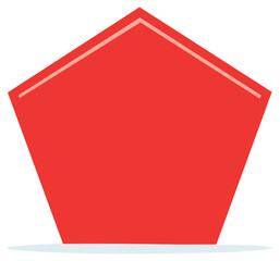 Bright red five sided geometric pentagon shape minimalist design element icon symbol