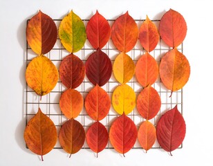 Obraz premium Autumn leaves arranged on a grid