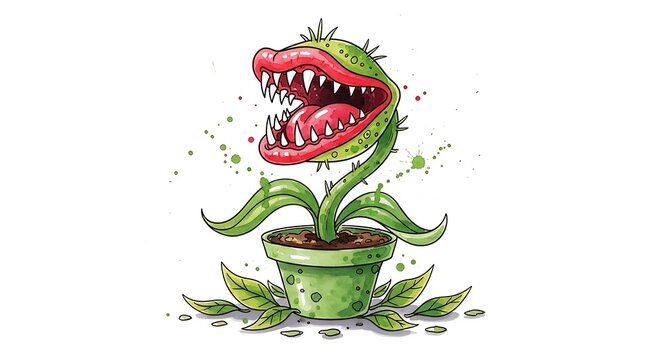 Cartoon Venus Flytrap in a Pot.