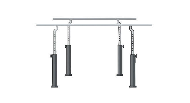Adjustable parallel bars illustrate adaptive equipment in physical therapy rehabilitation or geriatric assistance used to practice walking exercises