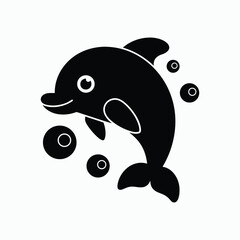Cute Dolphin Bubbles Sea Animal Underwater Silhouette Vector Illustration