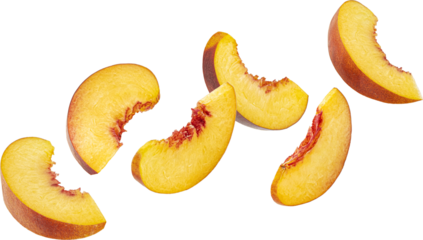 Falling peach slices isolated
