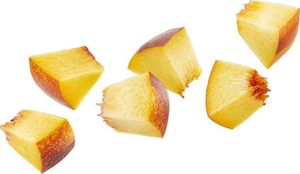 Falling peach cubes isolated