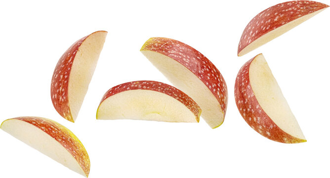 Falling apple slices isolated