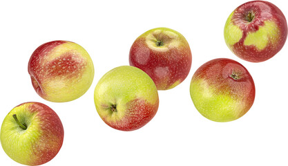 Falling red and green apples isolated