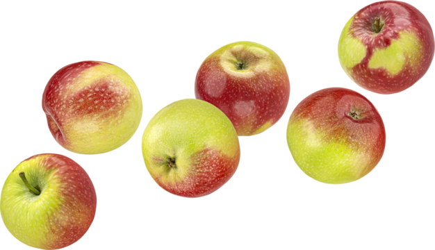 Falling red and green apples isolated