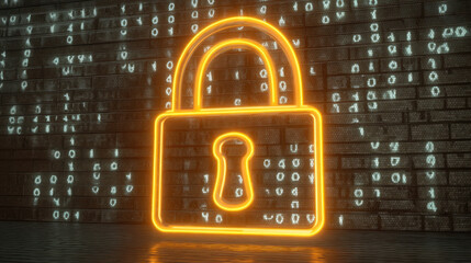 Glowing padlock symbol against backdrop of binary code represents security and protection in digital world. This conveys sense of safety and confidentiality in technology