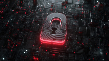 digital fingerprint merging with padlock icon over circuit board identity safeguarding visual illustration concept scene visual for commercial design use high detail quality stock image illustration