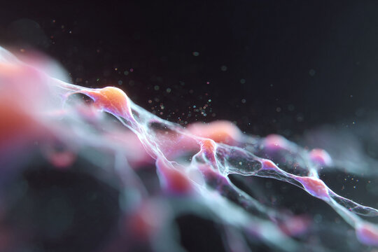 Abstract fluid art with luminous filaments and soft gradients. Perfect for science, technology, or health concepts. Evokes flow, connection, and innovation.