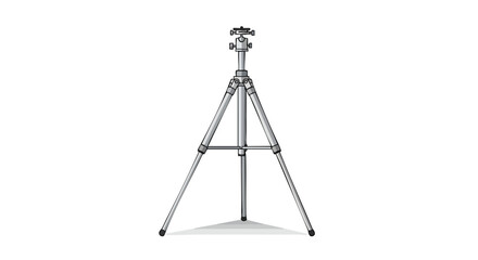 A Clean Graphic Style Image of a Standard Aluminum Photography Tripod Isolated on White, Ideal for Stock Photography and Design Projects