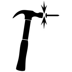 vector of a hammer hitting a nail
