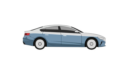 Fototapeta premium Side view of a stylized light blue sedan with a sleek design, on a plain white background demonstrating automotive form and style