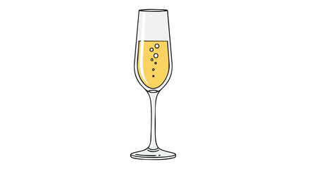 Elegant Champagne Flute Illustration with Effervescent Bubbles on a Clean White Background, Ideal for Celebratory Designs