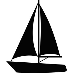 Black silhouette of a sailboat isolated on transparent background