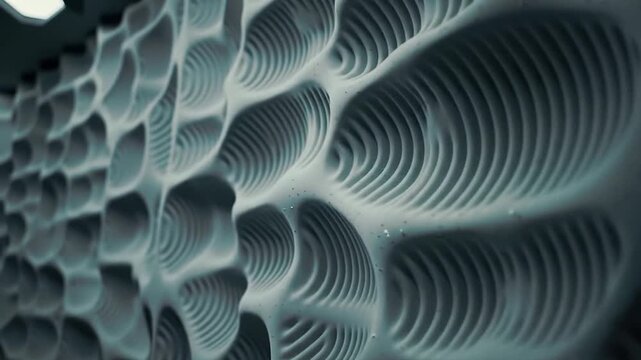 Abstract futuristic background of a parametrically designed surface with undulating white layers and complex, organic wave-like patterns