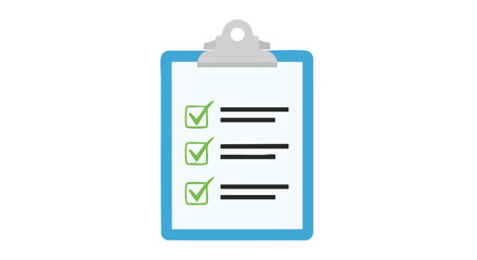 Fototapeta premium Blue clipboard showcasing completed tasks with green checkmarks on a clean white background indicating efficiency and organization